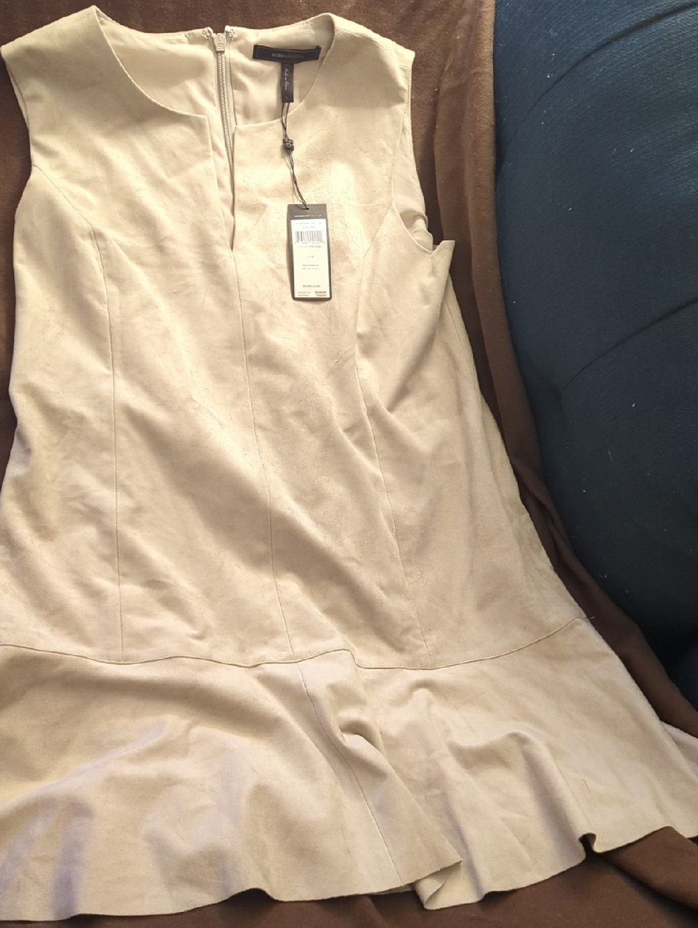 BCBGMaxAzria Sleeveless Ruffle-Hem Dress in Light Beige